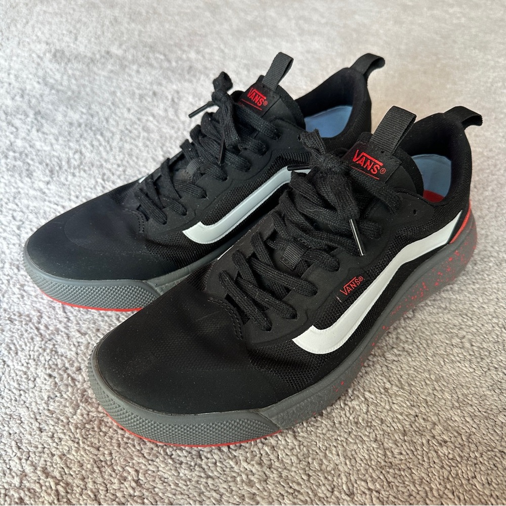 Vans Black and Gray Sneakers with Red Accents
